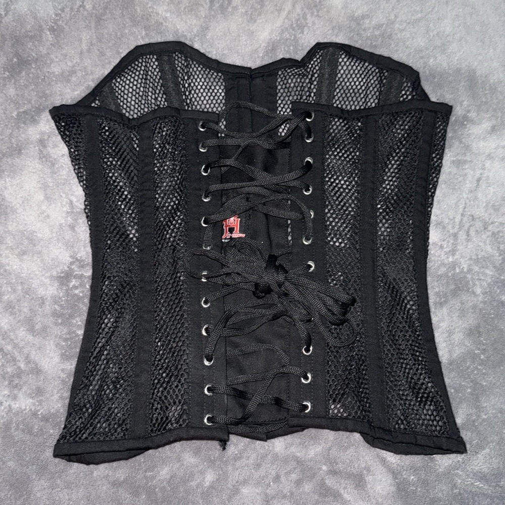 Overbust Black Mesh Corset Size 22 - Picture 2 of 4